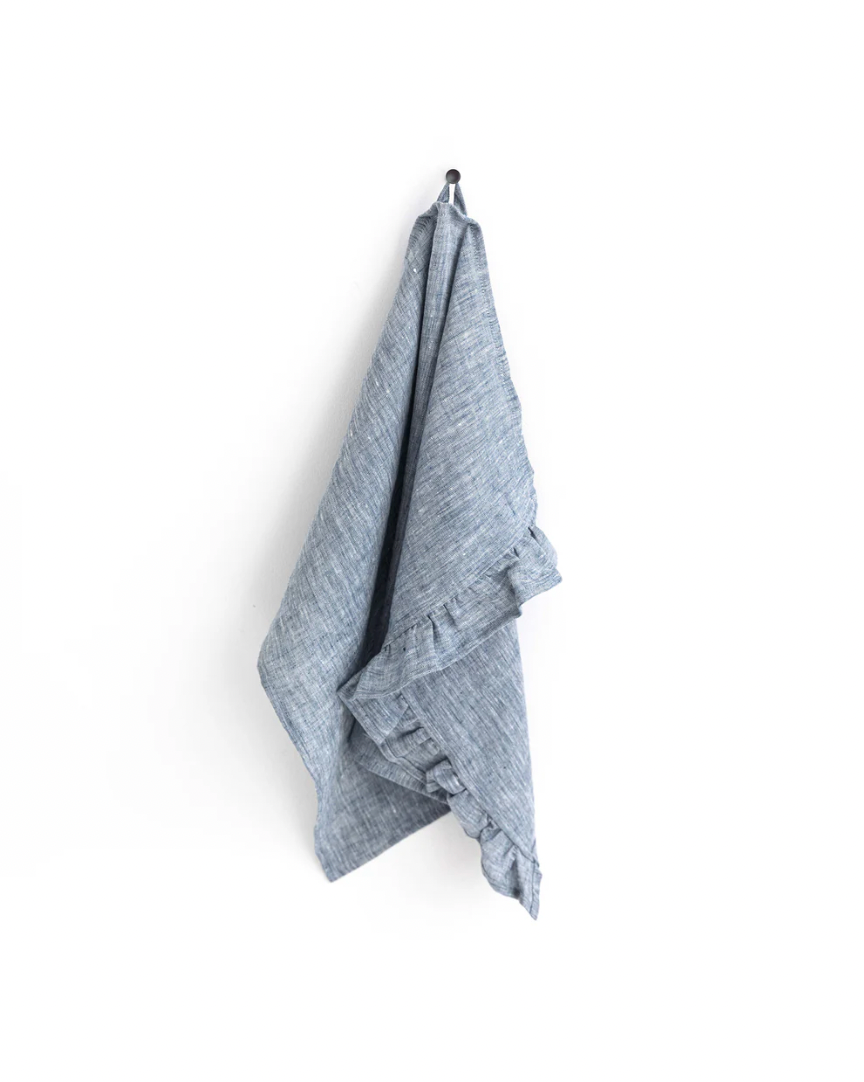 Ruffle Trim Linen Tea Towel