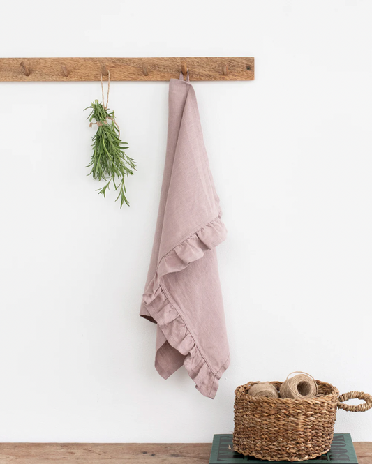 Ruffle Trim Linen Tea Towel